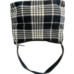Eddie Bauer‎ Black & Off-White Plaid Wool Leather Soft Handbag Purse